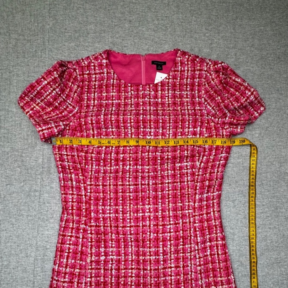 Ann Taylor Pink Tweed Dress Short Sleeve Sheath Barbie Core Classic Chic Sz 8 - Picture 4 of 5